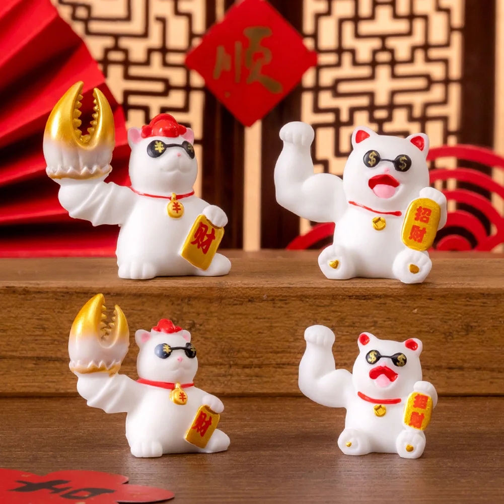 Chinese Waving Muscle Gold Arms Lucky Cat Figurine Big Wealth Statue Wealth Cat Home Living Room Office Desk Decor