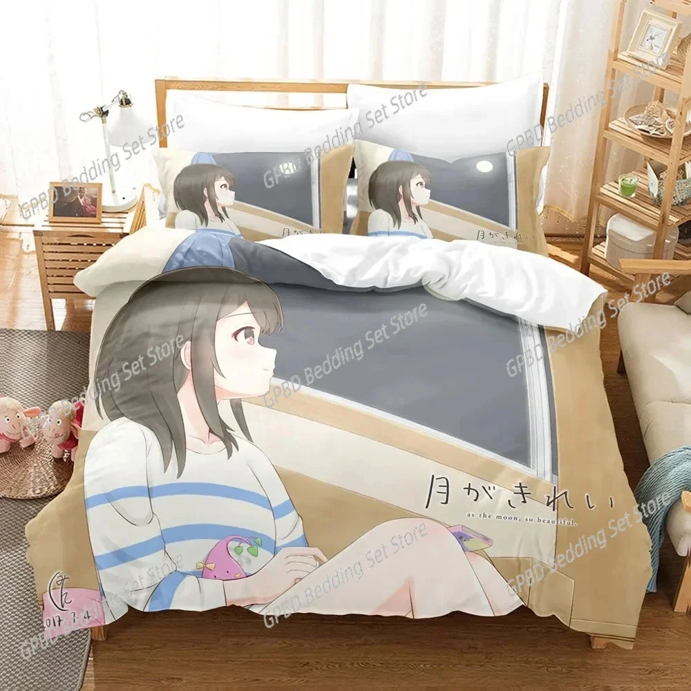 

Anime As the moon, so beautiful Bedding Set 3D Printed Suitable for Bedroom Duvet Cover Set With Pillowcases Kids Home Textile