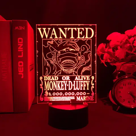 Anime One Piece Wanted Card Action Figures Monkey D Luffy Led Acrylic Stand Nightlight For Kids Child Cool Birthday Gift