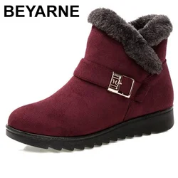 BEYARNEWarm stivali da neve pelliccia corta peluche inverno caviglia XL piattaforma donna scarpe in cotone scamosciato donna comodo trasporto di goccia