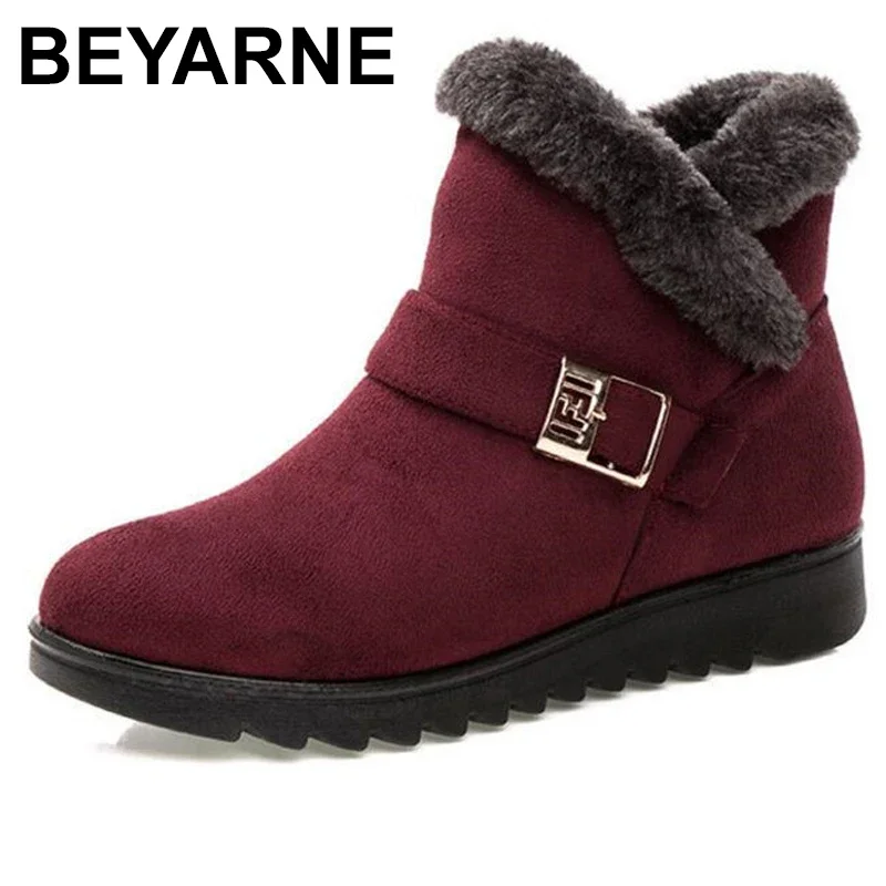 BEYARNEWarm snow boots short fur plush winter ankle XL platform ladies suede cotton shoes women comfortable drop shipping