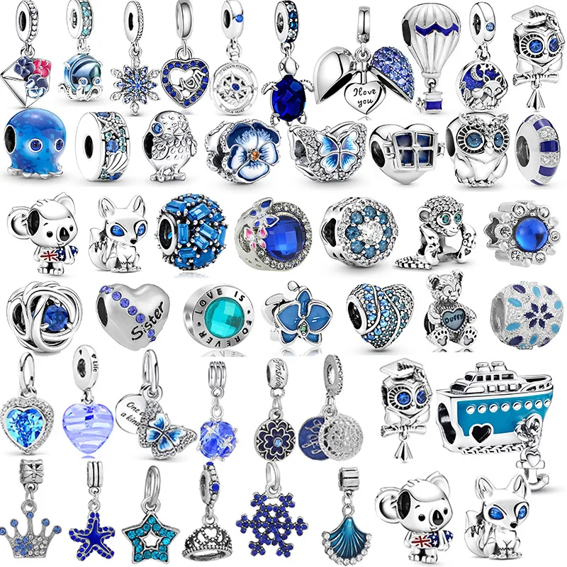 925 Plated Blue Animal Series Charm Beads Pendant For Pandora Necklace Bracelet Keychain DIY Fine Women Girls Jewelry Gifts