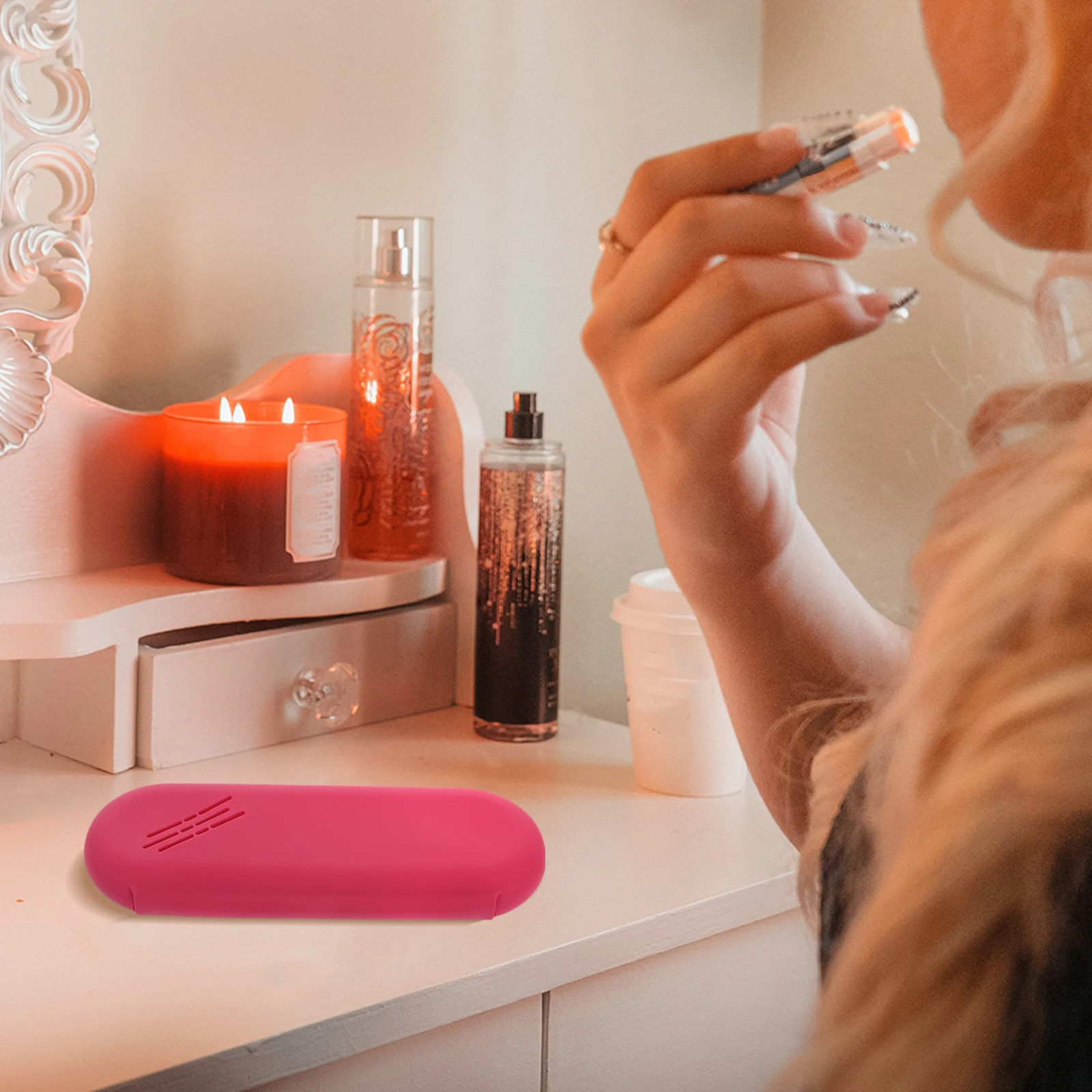 

Magnetic Waterproof Large Capacity Beauty Bag for Makeup Brushes Storage Rose Pink Silicone Travel Pouch ganizer