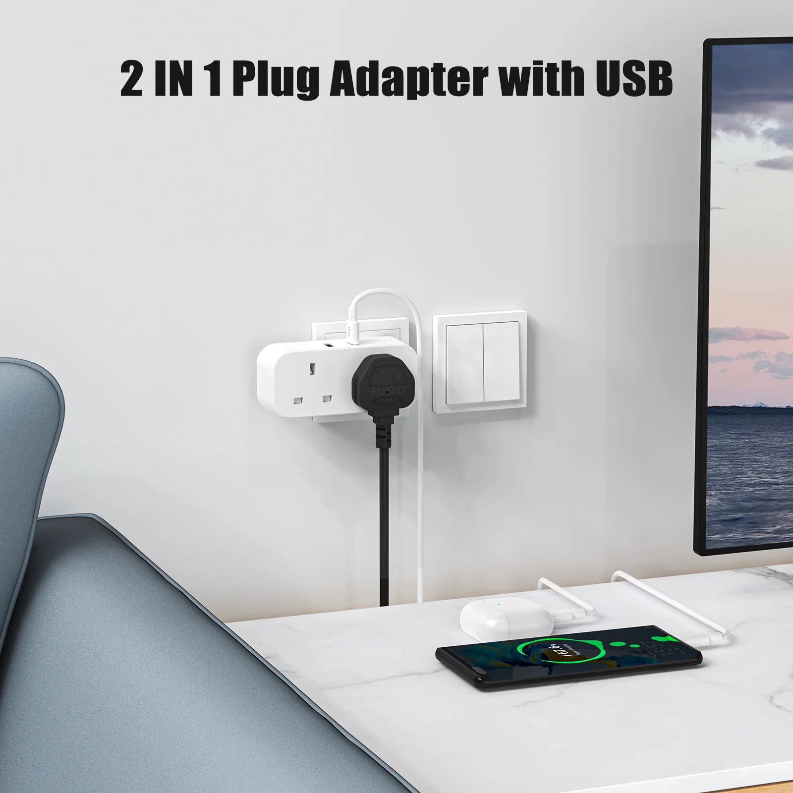 British-standard USB Fast Charging Socket, Flame-retardant PC Material, ASTA-certified Fuse, Suitable for Both Home and Travel