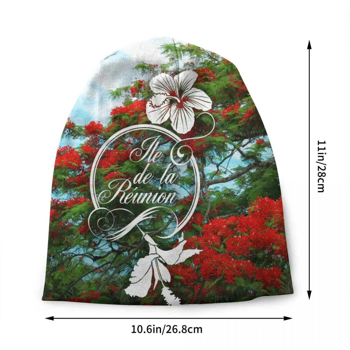 974 Reunion Island Flamboyant Hibiscus Skullies Beanies Caps Unisex Outdoor Winter Knit Hat Adult Flowers Pattern Bonnet Hats