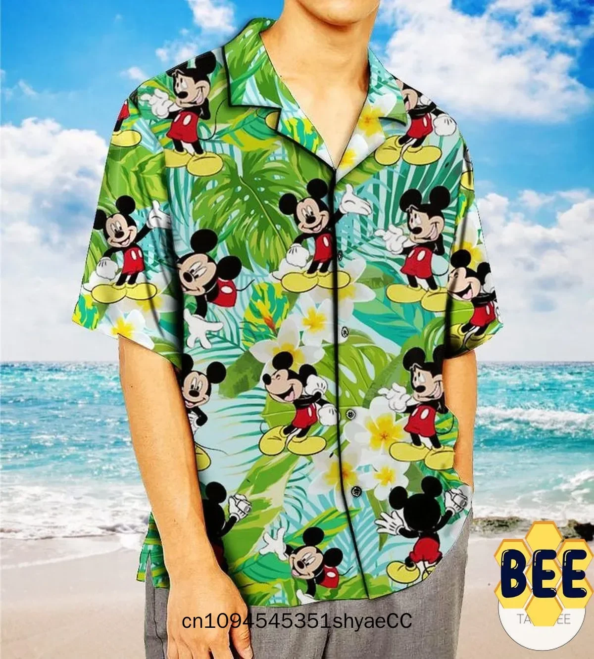 Miniso Disney Mickey Mouse Hawaiian Shirt Men's Disneyland Short Sleeve Button Up Shirt Casual Fashion Beach Shirt Vintage Tops