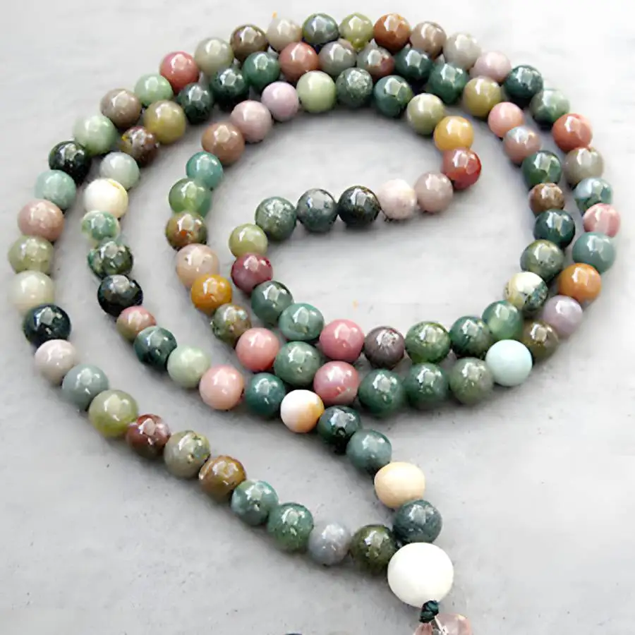 6mm 108 Indian agate gemstone mara necklace Sacred Bohemian zazen Japa Men's Spiritual elastic Natural stone Nirvana Yoga Buddha