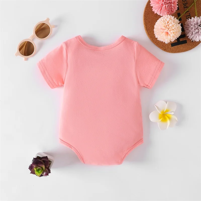 Baby Girls Boys Romper Short Sleeve Crew Neck Letters Print Summer Bodysuit for Casual Daily