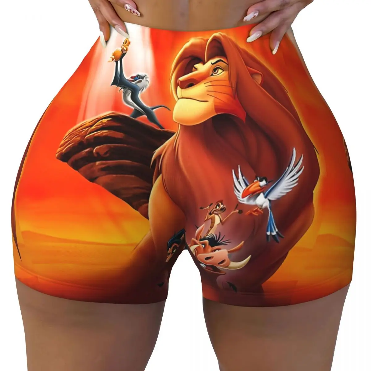 

Women Athletic Gym Yoga Shorts Lion King High Waist Shorts Cartoon Animal Volleyball Biker Gym Sports Leggings