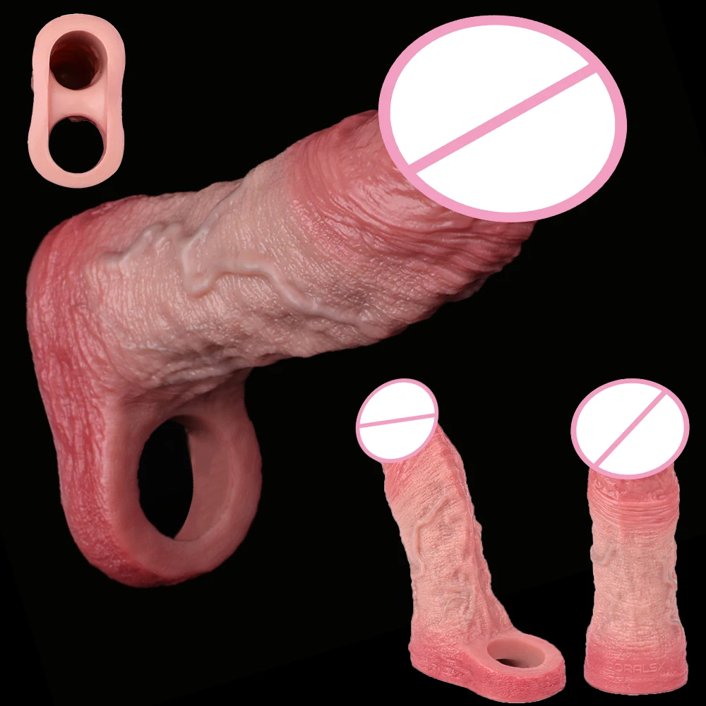 SXXY Ultra-Soft Silicone Male Dildo Sheath Delay Ejaculation Dick Extender Penis Sleeve насадка на член Skin-Like Hollow Dildo S view 6