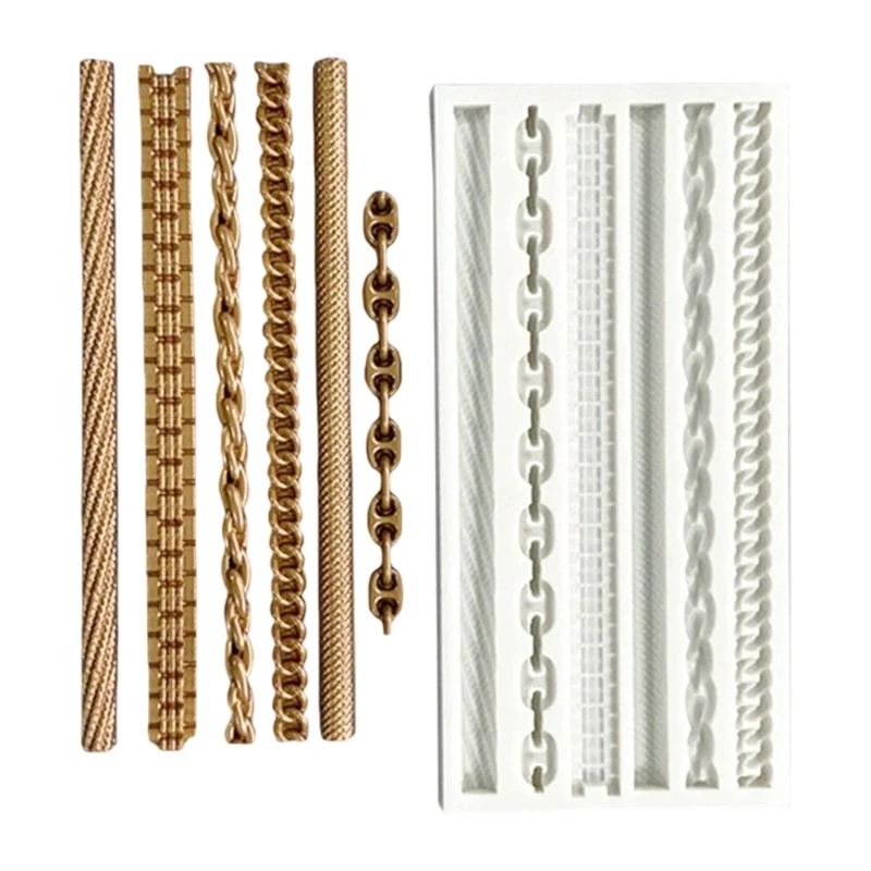 C7AC Professional Silicone Cake Border Molds With Ornate Braided Rope And Pearls Chain Detail For Baking And Crafting Project