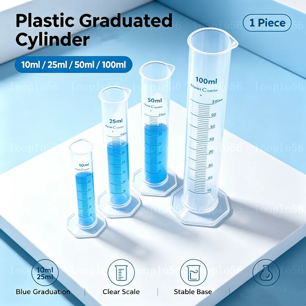 1pc Plastic Graduated Cylinder 10/25/50/100ml, Hexagonal Base Blue Scale Lab Tool for School Science Lab Chemistry Lab