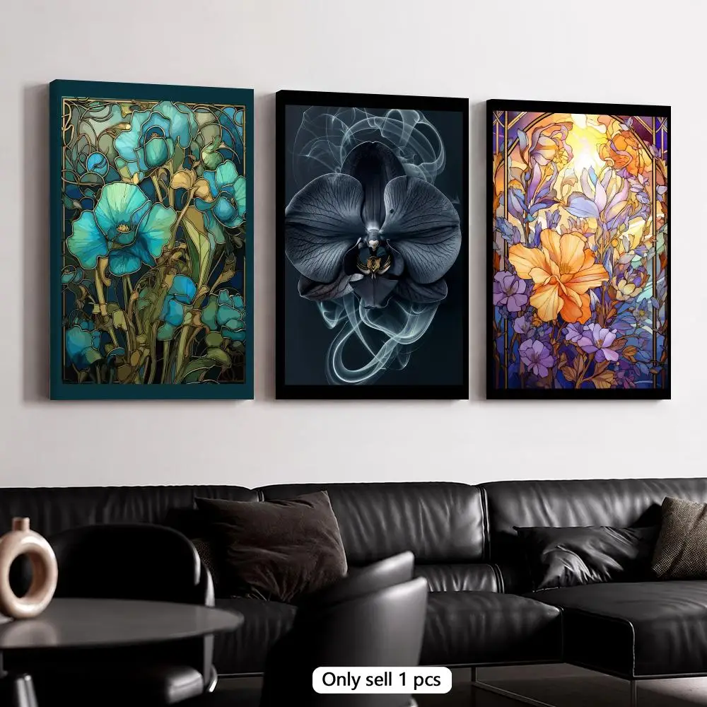 Art Nouveau Black Roses Framed Wall Painting Canvas Art Poster Solid Wood Frame for Room Living Home Decor