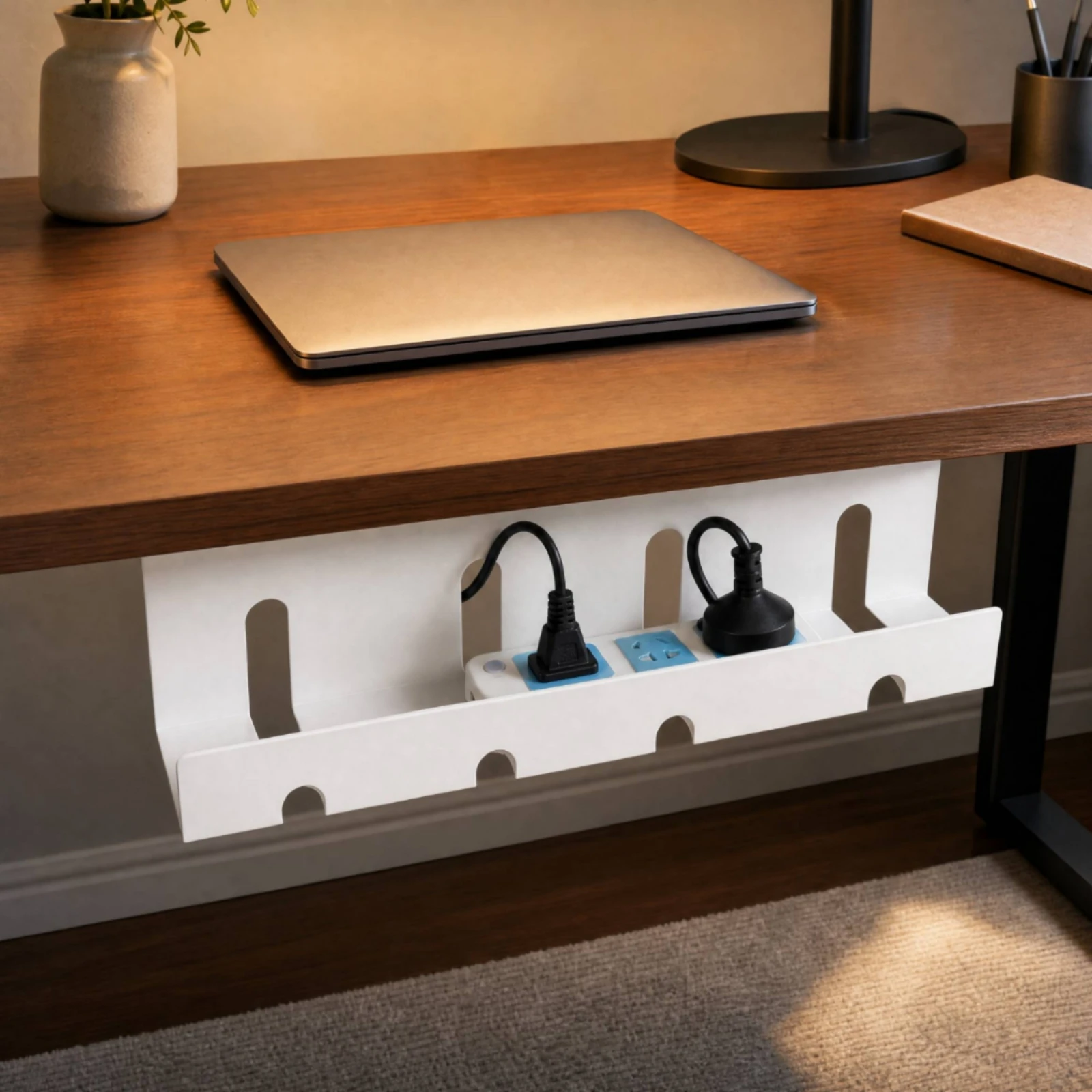 Desk Cable Tray with Mounting Plate Mountable Under Desk Cable Management Tray Power Strip Holder Sturdy Slim