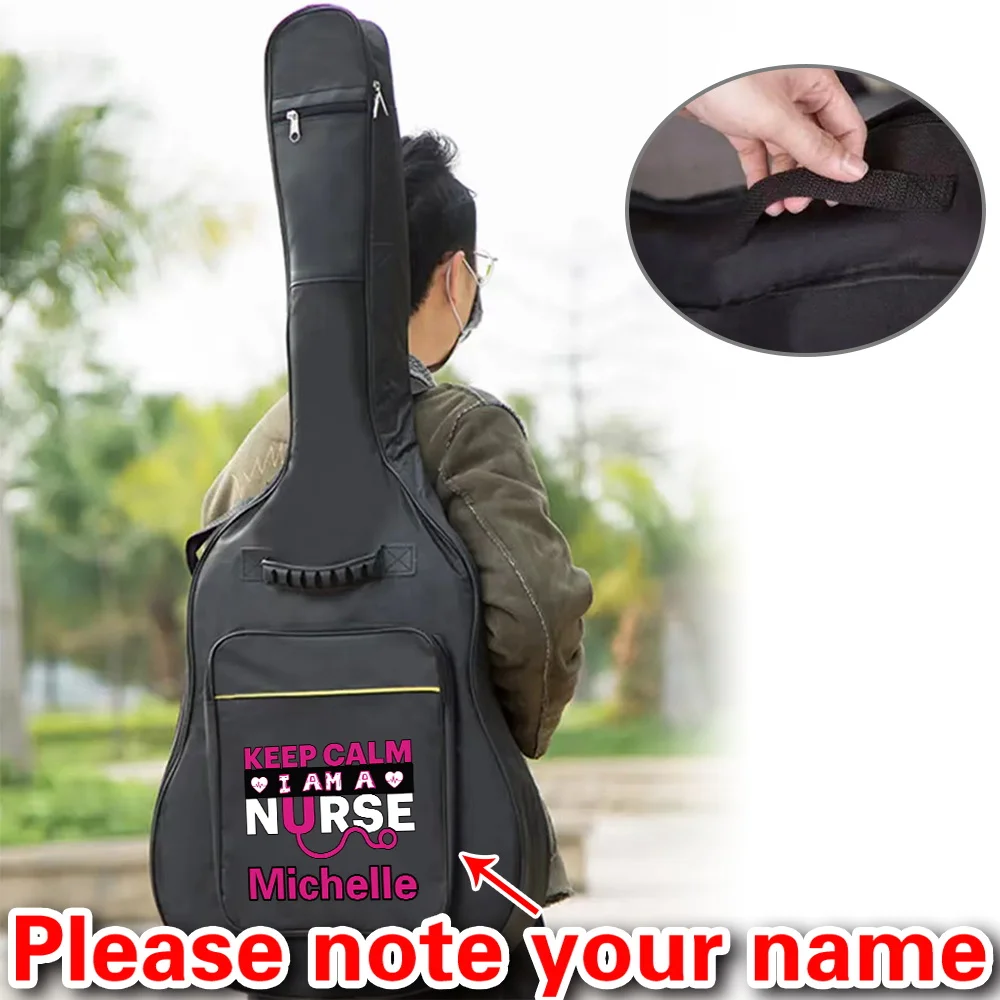 

Персонализированная регулируемая сумка для гитары с наплечным ремнем, простая сумка для выступлений с принтом, черная, водонепроницаемая, для аксессуаров