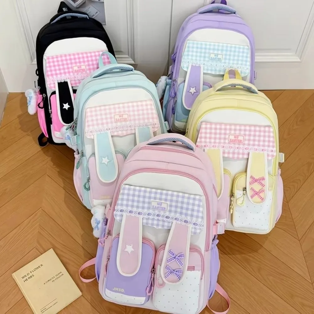 New Lace Detail Bunny Ear Backpack Bunny Ear Large Capacity School Bag Sweet Style Lightweight Travel Bag Student Use