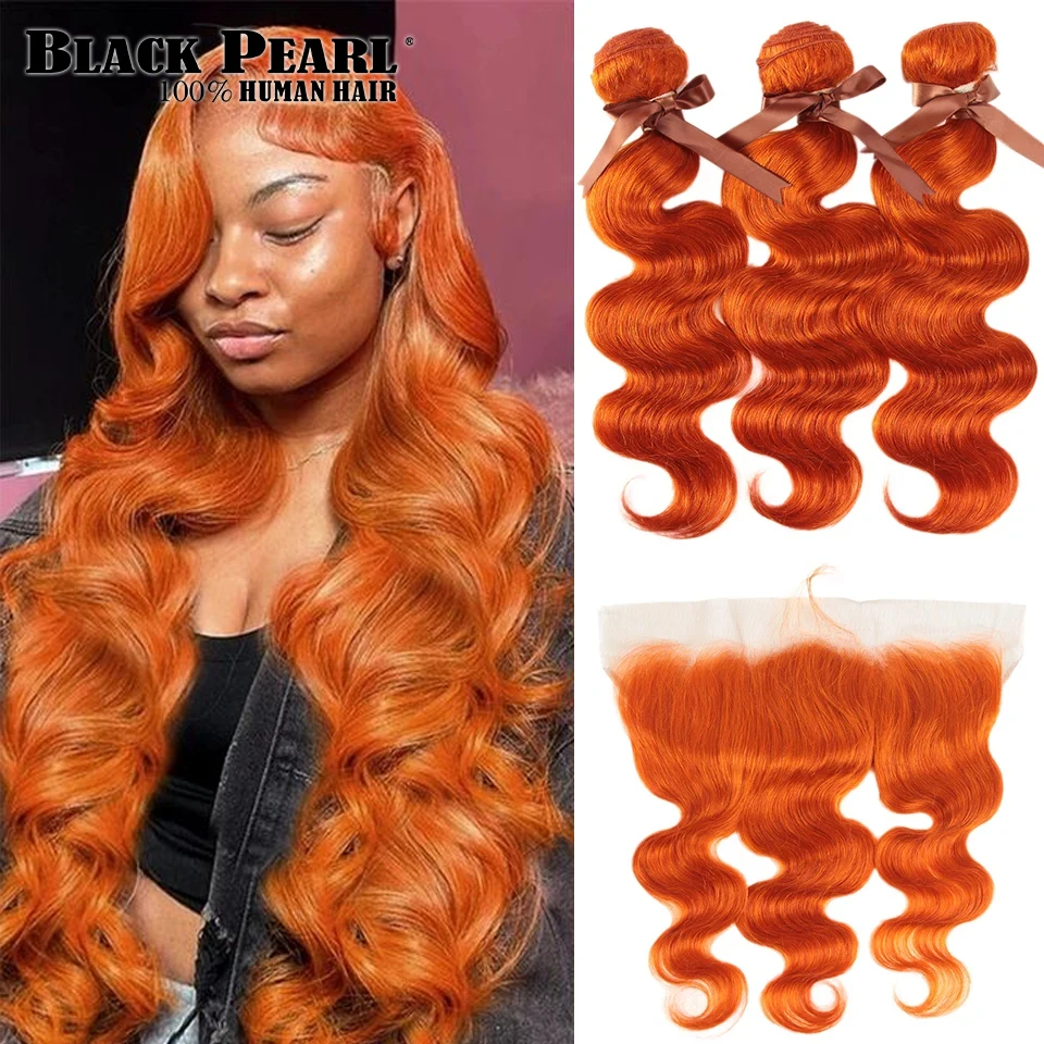 Human Hair Bundles With Frontal Body Wave Lace Frontal With Bunldes Ginger Orange Color Ginger Bundles Human Hair With Frontal