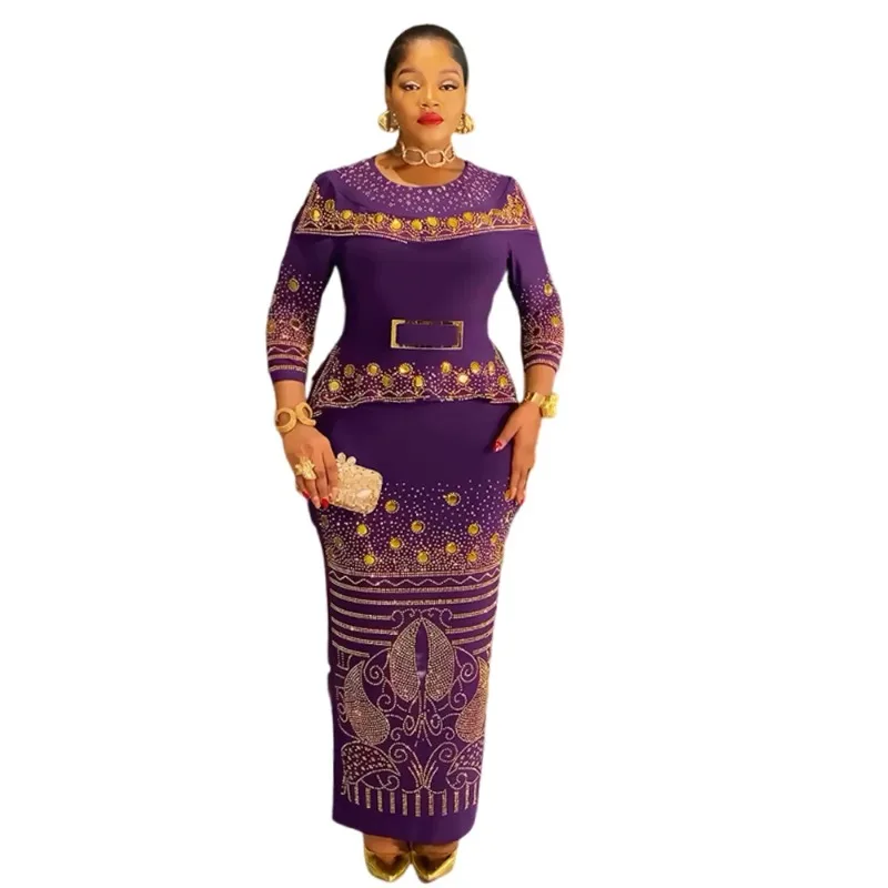 

Plus Size African Party Dresses for Women Dashiki Diamond Bodycon Elegant Turkey Muslim Wedding Evening Gown