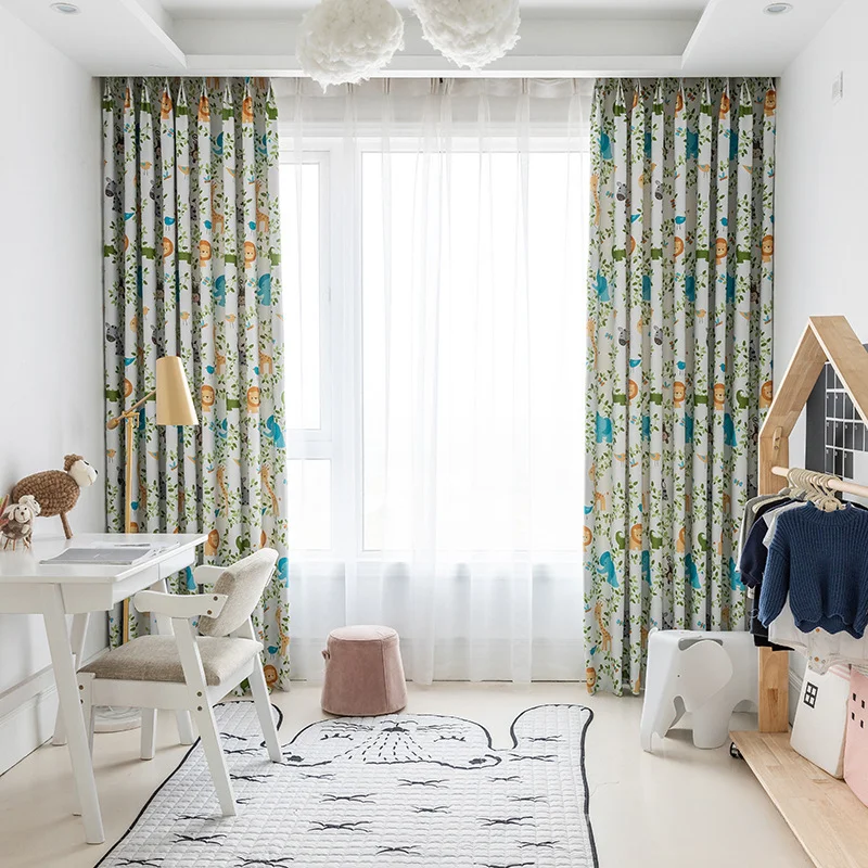 Lion Polyester Children's Printed High Blackout Partition Blackout Window Curtains for Living Room Kitchen Home Elegant Room