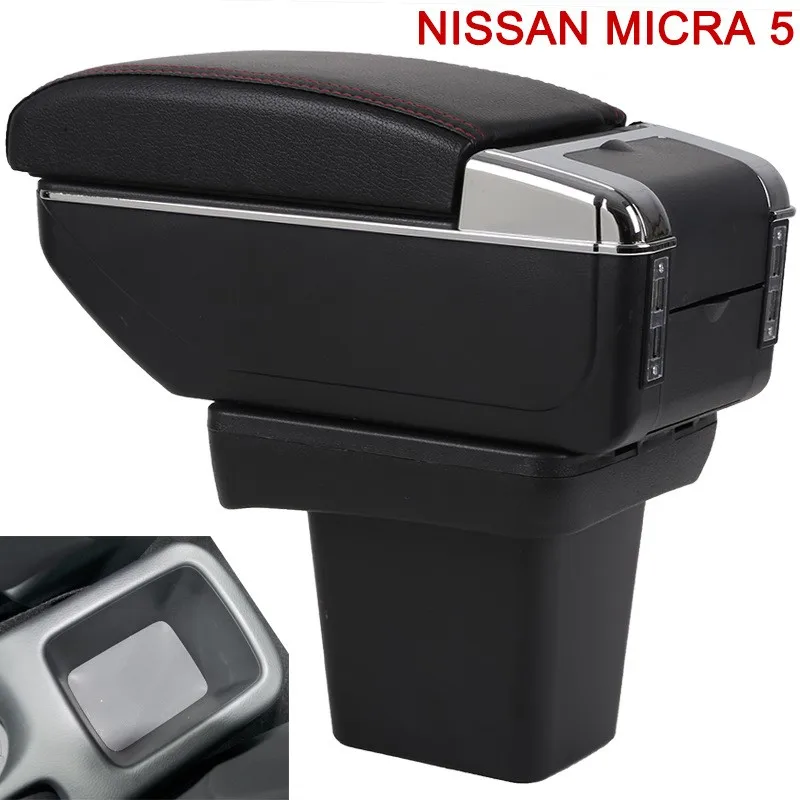 

For NISSAN MICRA armrest box Original dedicated central armrest box modification accessories Large Space Dual Layer USB Charging