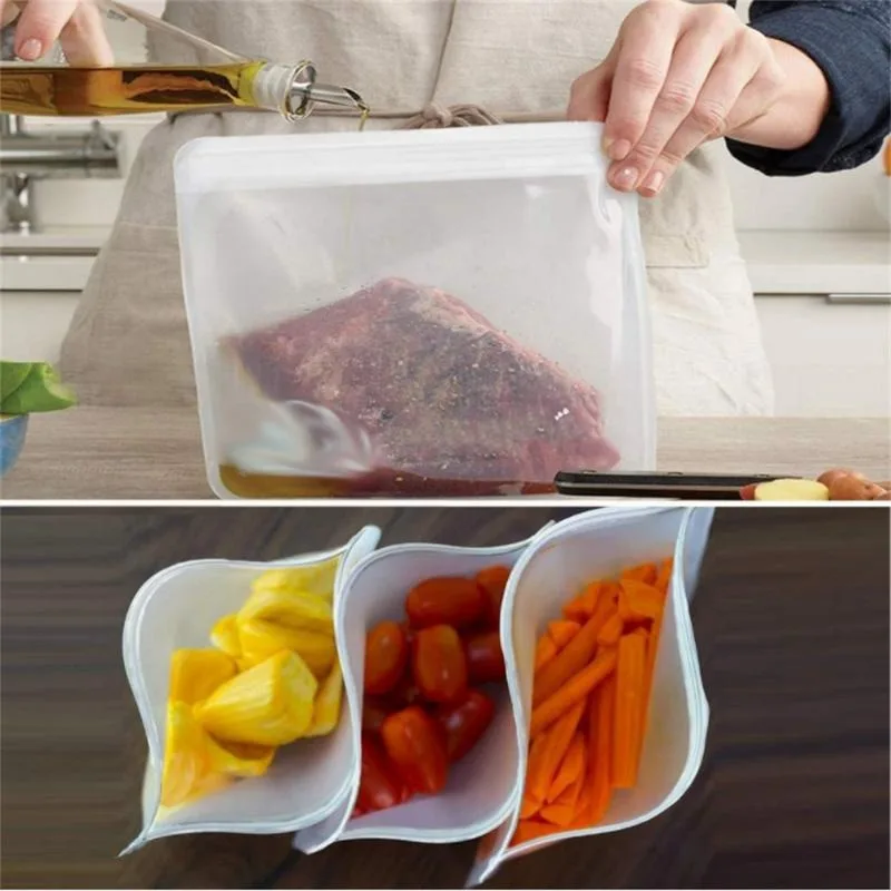 3/5Pcs Silicone Food Storage Bags Reusable Stand Up Zipper Bags Airtight Food Fruits and Vegetables Liquid Leak Proof Containers