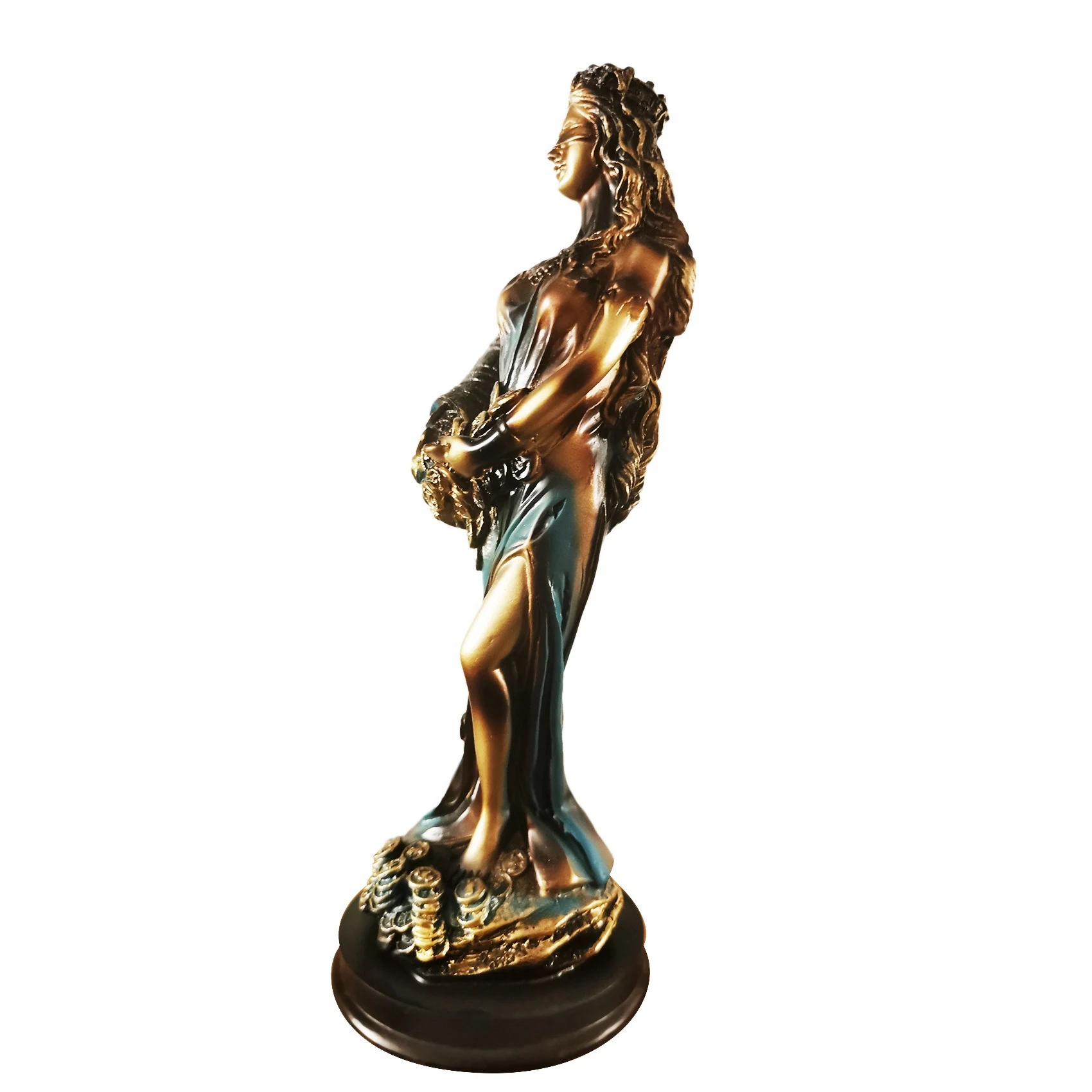 AT29-2X Blindfolded Fortuna Statue Ancient Greek Roman Goddess Of Fortune Vintage Blue Luck Sculpture Luck Decorations