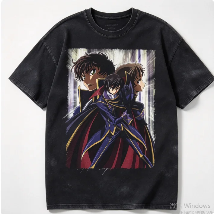 Code Geass Lelouch of The Rebellion Anime Graphic T-shirt Vintage Washed Cotton Unisex Front Print Tee Harajuku Streetwear Tops