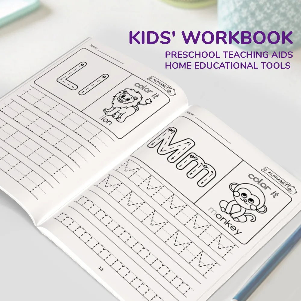 Alphabet Preschool Color Children's Preschool Writing Drawing Workbook English  Calligraphy Pen Control Training Copybook