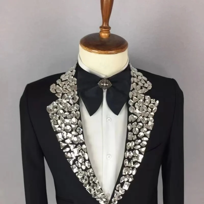 

﻿ Luxury Crystal Diamond Suit Jacket Wedding Banquet Men Casual Blazer Evening Party Tuxedo Coat Host Singer Stage Wear XS-5XL