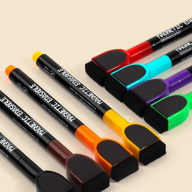 6/12 Colors Magnetic White Board Marker Pen Set Blister Packaged Dry Erasable Marker with Eraser Tip Water-based Ink School