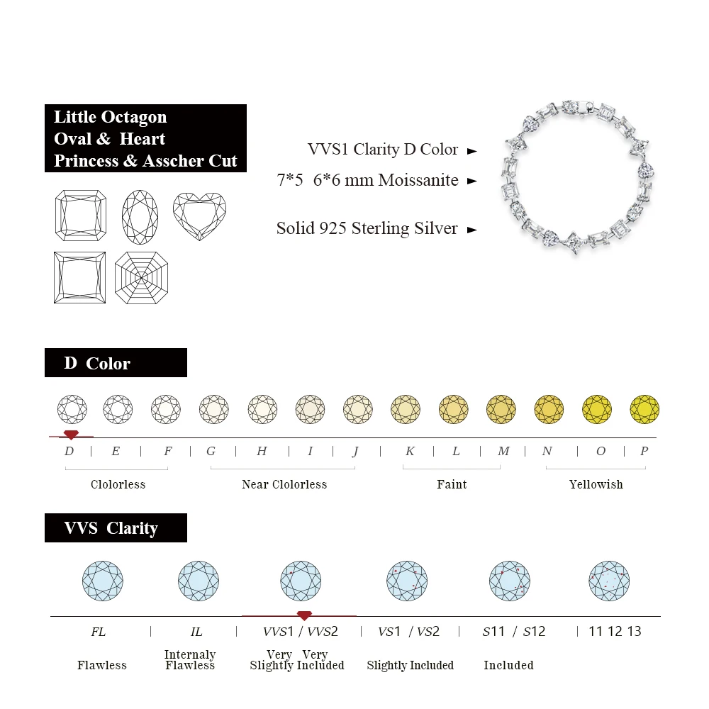 ATTAGEMS D Color All Moissanite Bracelet for Women Men 100% 925 Sterling Silver Diamong Wedding Bridal Luxury Hand Jewelry Gift