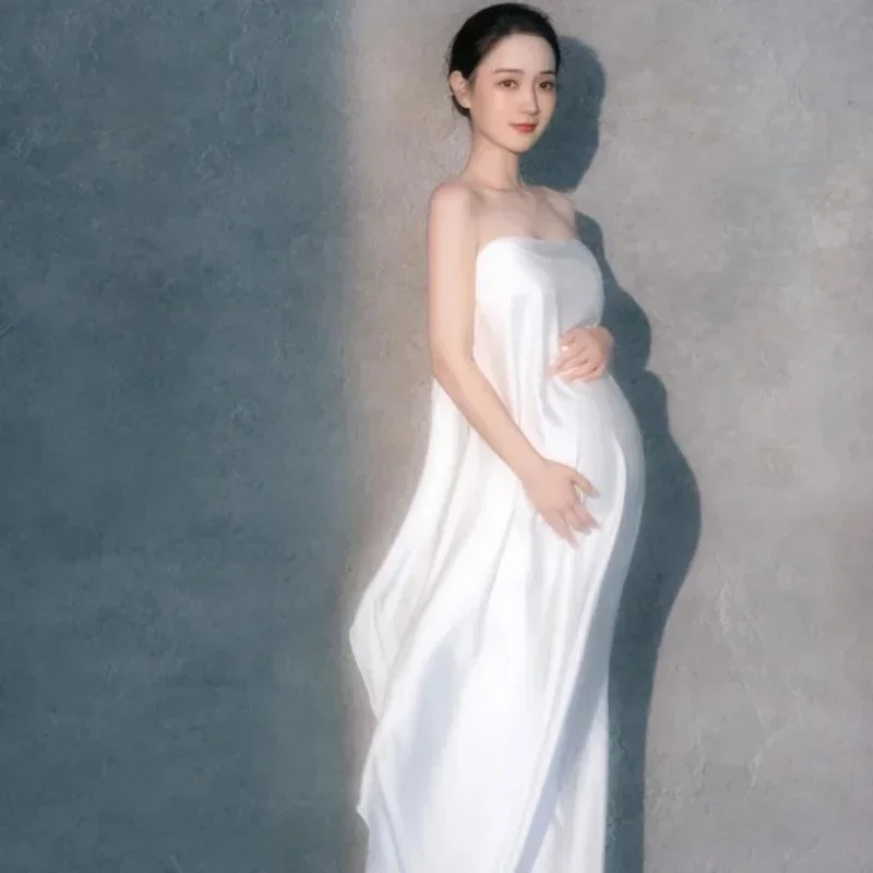 

Maternity Dresses for Photo Shoot Women Pregnants Photography Props Off Shoulder Sleeveless Solid Dress Photography Dress