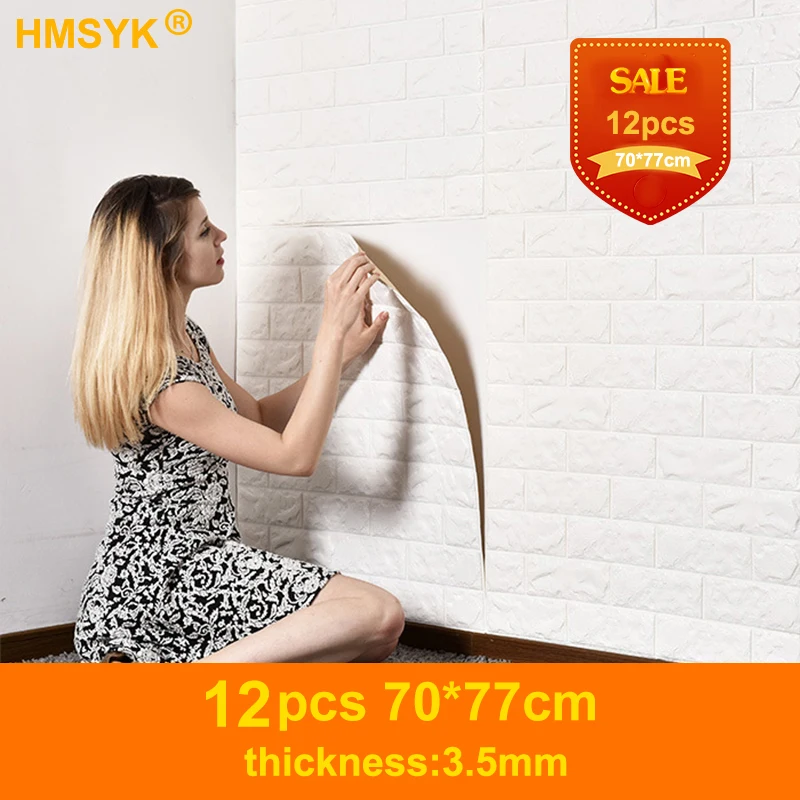 12pcs Self adhesive Wallpaper Peel and Stick 3D Wall Panel Living Room Brick Stickers Bedroom Kids Room Brick Papers Home Decor