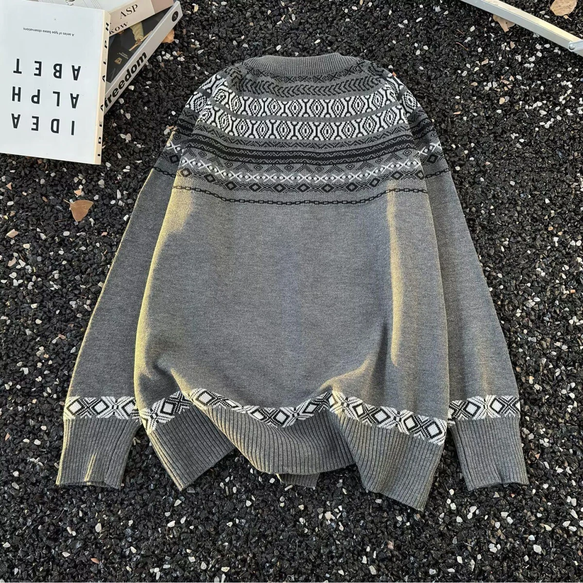 American Lazy Fair Isle Strickpullover, Strickjacke, locker, lässig, lockeres Gefühl, vielseitige Oberbekleidung, Oberteil, Polyesterfaser, Winter, lang...