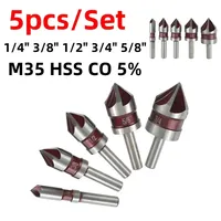 5pcs M35 HSS CO 5% 5 Flute Countersink Drill Bits Set 1/4\