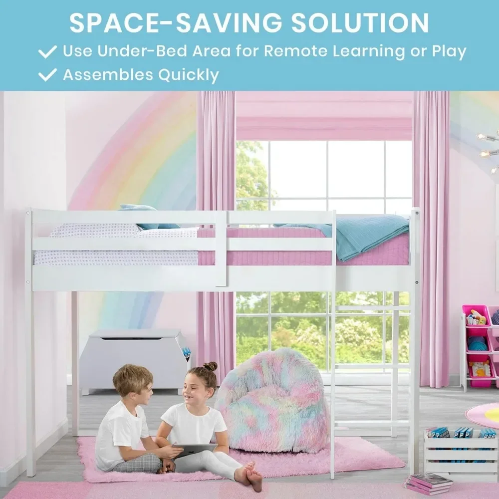 Children Twin Loft Bed with Guardrail and Ladder (Coordinates with Disney Princess & JoJo Siwa Tents Sold Separately), White