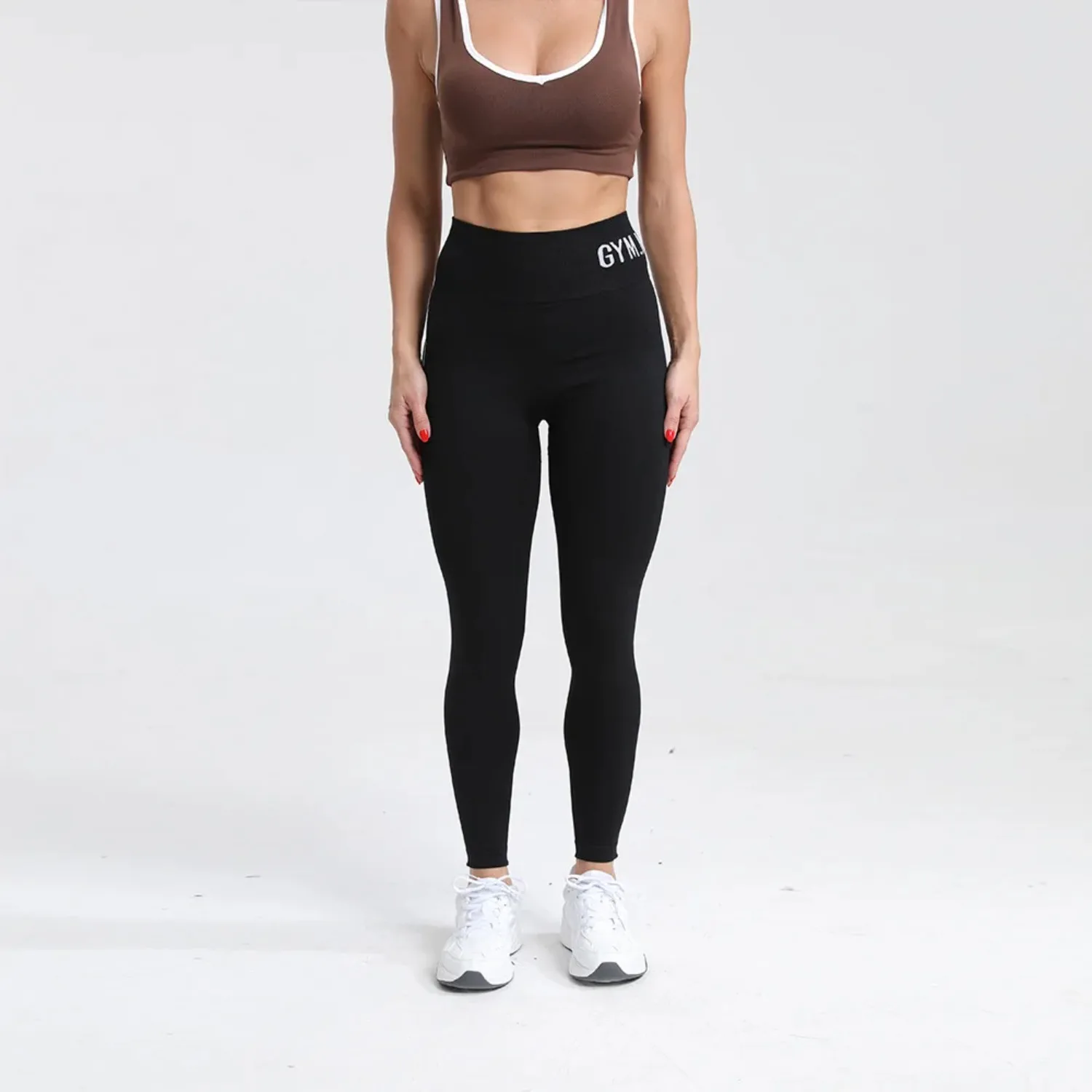 Nahtlose Hochtaillierte Damen-Yogahose mit Farbkontrast, Sport-Leggings mit Po-Lifting-Effekt, Fitness-Tights, Schnelltrocknende Workout-Hose – Detail 7