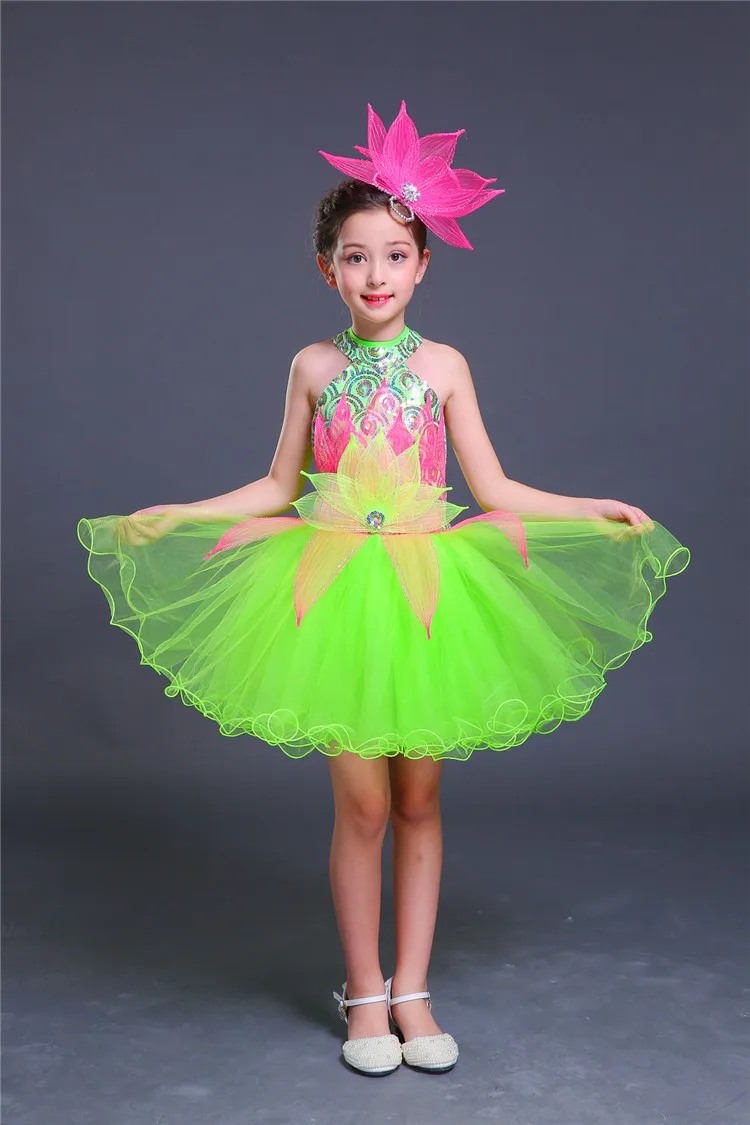 Girls newcostume Children\'s pompadour dress Princess sequin yarn kindergarten dress chorus dress girls dance performance costume