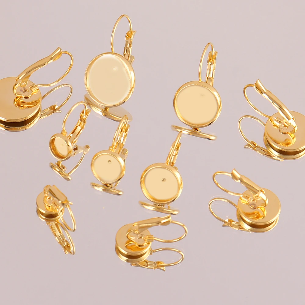10Pcs Stainless Steel French Lever Back Earrings Base for Jewelry Making Supplies DIY Glass Cabochon Cameo Tray Earring Findings