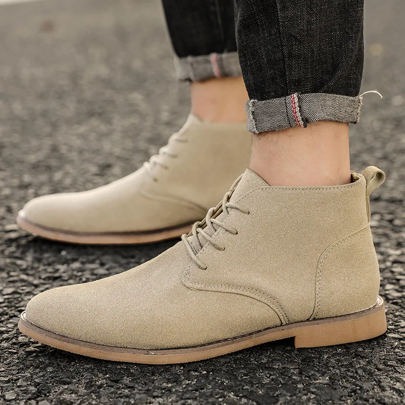 Botas negras Botas cortas de ante para hombre - Botas Chelsea de estilo retro Zapatos de senderismo marrones Zapatos casuales de cuero Facon Primavera Otoño