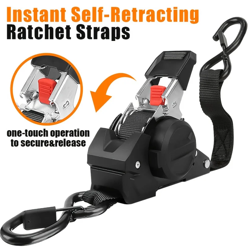Automatic Retractable Tensioner，Heavy-Duty  A utomatic Retractable Cargo Belt，Belt S Type Hook And Clip，Great For Traction、