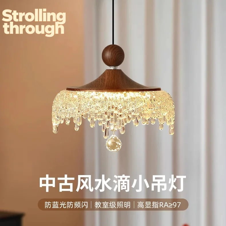 

Французская средневековая люстра фэн-шуй, винтажная люстра цвета ореха, имитация кристалла, высококачественная прикроватная люстра для столовой
