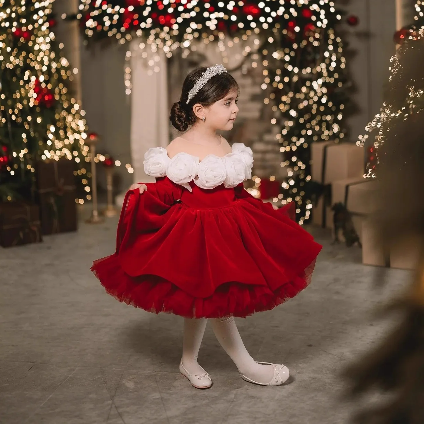 فستان الأميرة للفتيات باللون الأحمر العتيق - أنيق من التول توتو لعيد الميلاد وأعياد الميلاد، ملابس رسمية أنيقة لالتقاط الصور