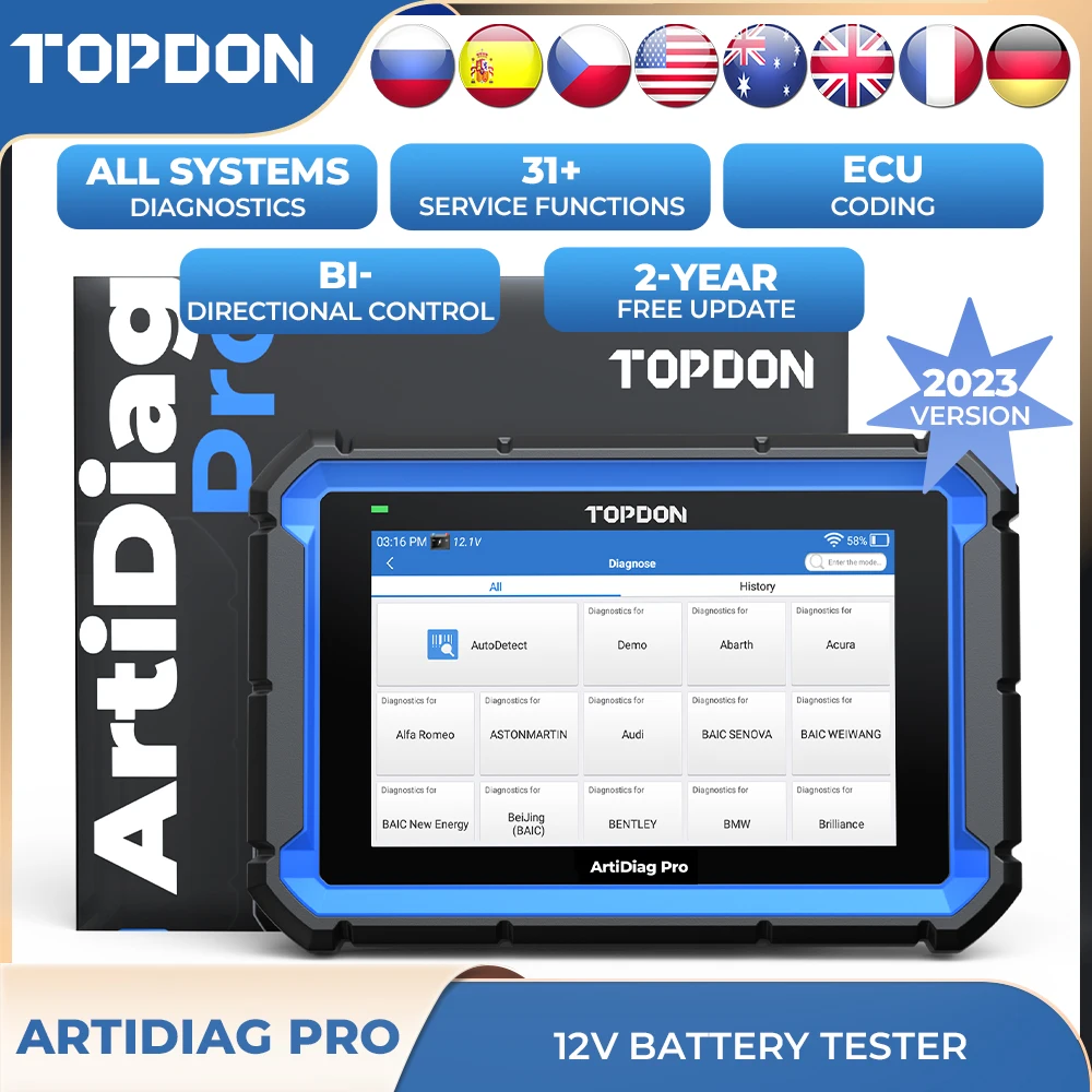 

TOPDON ArtiDiag Pro Car Diagnostic Tool Automotive Vehicle Obd2 Scanner Car Engine Fault Code Ecu Online Coding Tools All system