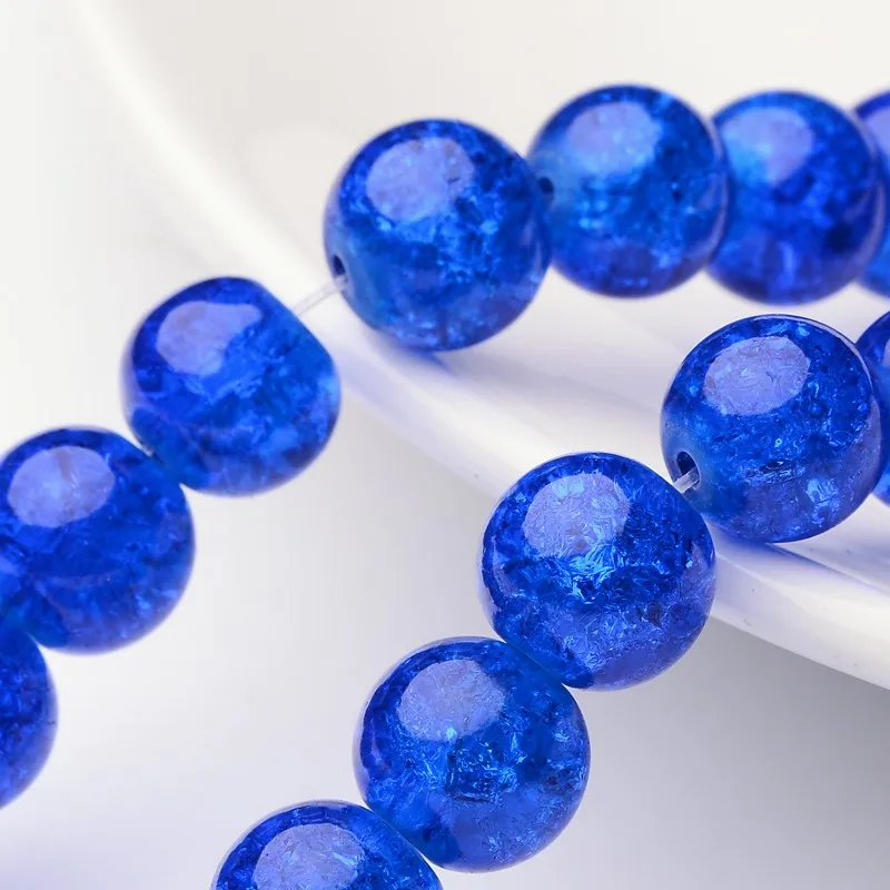 1Strand Blue Transparent Crackle Glass Round Beads Strands 10mm Hole: 1.3~1.6mm about 80pcs/strand 31.4 inch