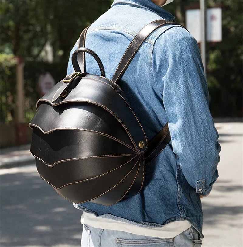 

2025 New Fashion Backpck Men Women Beatles Style Genuine Leather Travel Bag Unique Designer Woman Daypacks Female Male Bagpacks