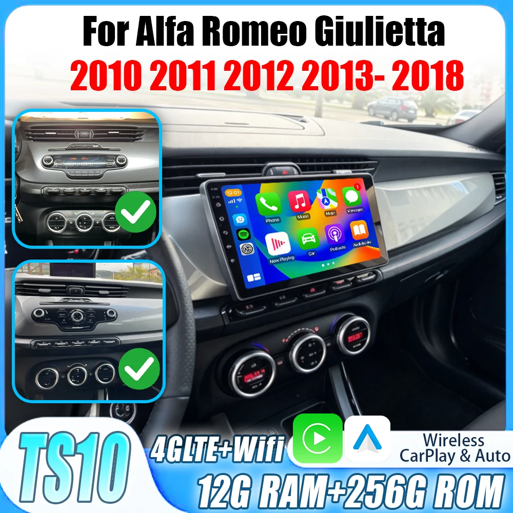 Reproductor de Audio para Auto con Carplay para Alfa Romeo Giulietta 2010-2018, Unidad Principal Android 16, Estéreo, Pantalla Dividida, Navegación GPS 1