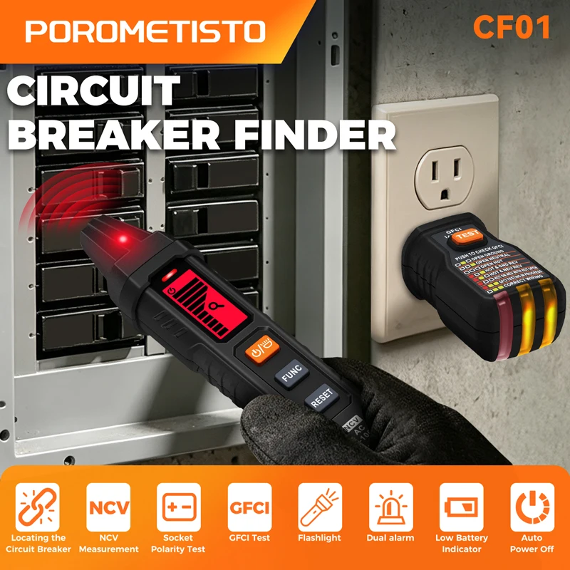 Circuit Breaker Finder Tool 120V Circuit Switch Tester Neutral/Live Wiring Detect US Plug GFCI Outlet Meter Electrician Tool
