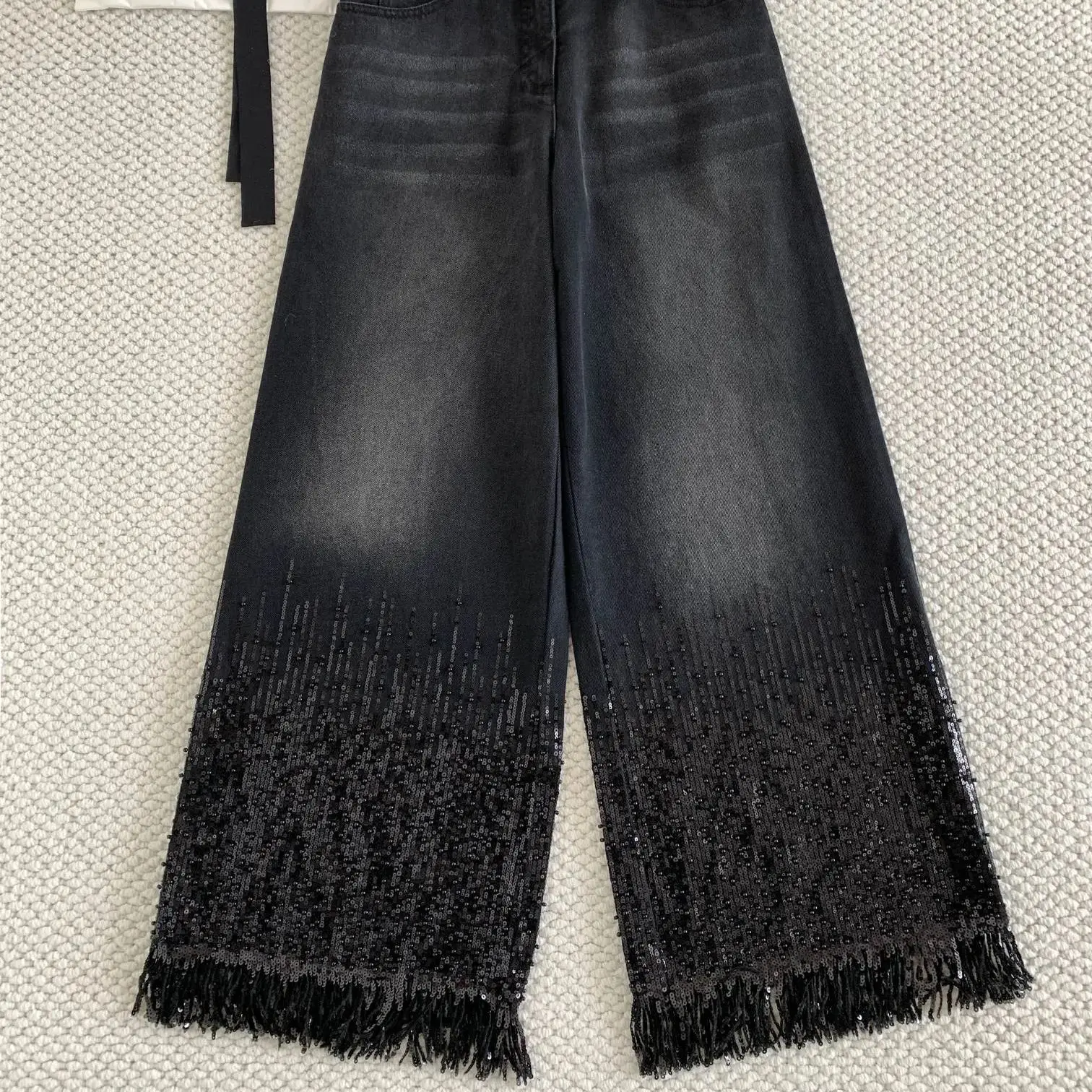 

New 2025 spring/summer beaded tassel denim wide-leg pants