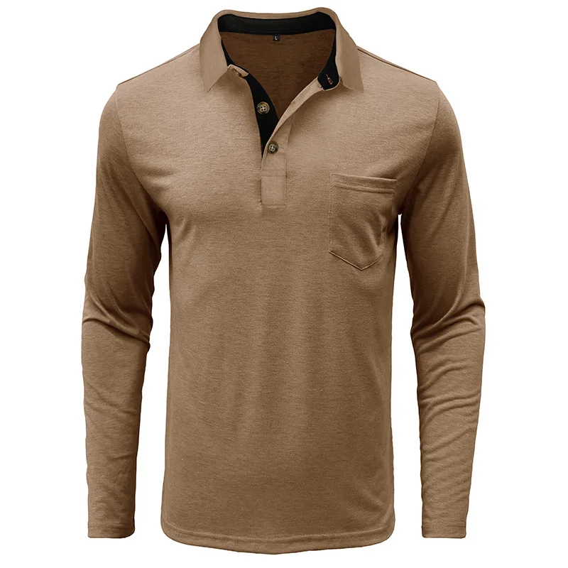 Frühling Trend männer Langarm Casual T-shirt Solide Revers Button Up Pullover Tops Herbst Drehen Unten Kragen Bodenbildung Polo-Shirt – Detail 4